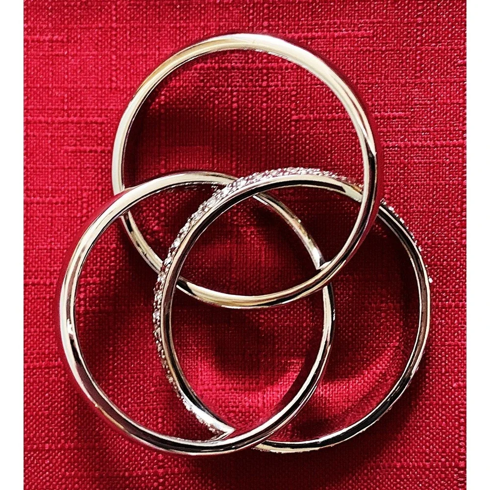 L'OBJET Platinum Swarovski Pave Crystal 3‑Ring Napkin Jewelry Set of 4 w/ Box